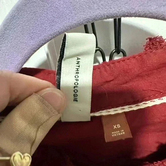 Pilcro Anthropologie The Whitney Textured Trapeze Red Button Down Blouse Size XS - Picture 5 of 5